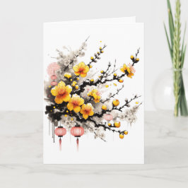 Cartão De Festividades Desenho de Tinta do Feliz ano novo Hoa Mai