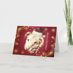 Cartão De Festividades Desenho do Cachorro Branco com Papai Noel