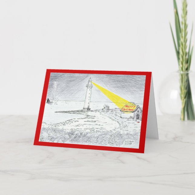 Cartão De Festividades Desenho do farol do Feliz Natal (Frente)
