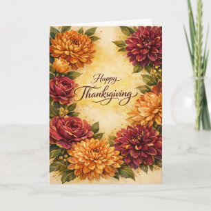 Cartão De Festividades Desenho Floral de Outono com Tons de Joias para o