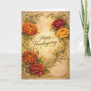 Cartão De Festividades Desenho Floral Elegante de Ação de Graças em Estil