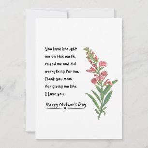 Cartão De Festividades Desenho Minimalista de Flor Obrigado Dia das Mães