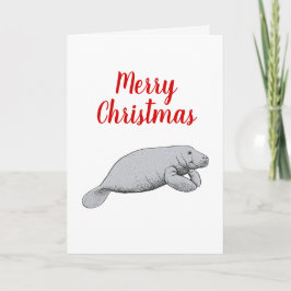 Cartão De Festividades Desenho Vintage de Peixe-boi Natal Xmas