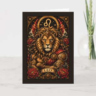 Cartão De Festividades Desenho zodiacal masculino celestial de Leão