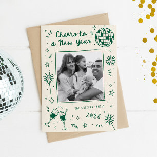 Cartão De Festividades Desenhos à Mão Estranhos Ano Novo Foto Verde