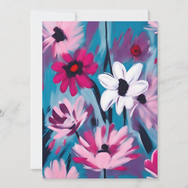 Cartão De Festividades Design azul e rosa (Frente)