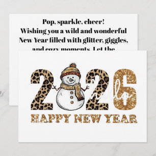 Cartão De Festividades Design de Ano Novo Divertido com Estampa de Leopar