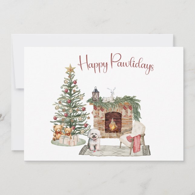 Cartão De Festividades Design de Cachorro Feliz - Bichon Frise (Frente)