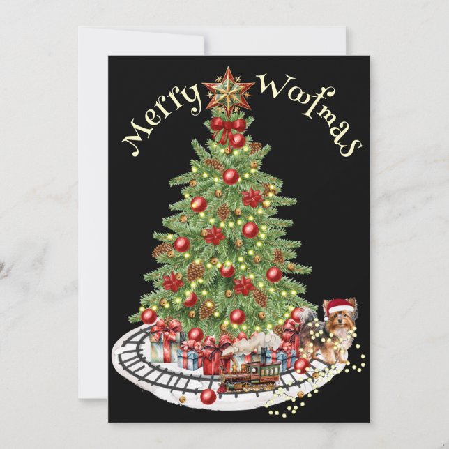 Cartão De Festividades Design de Cachorro Woofmas feliz - Yorkie (Frente)