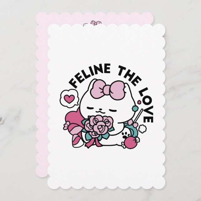 Cartão De Festividades Design de gato fofo do Dia dos Namorados – Sinta o (Frente/Verso)