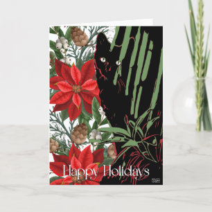 Cartão De Festividades Design de Gato Negro e Poinsettia