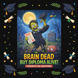 Cartão De Festividades Design de Graduação Divertido com Tema de Zumbi