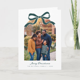 Cartão De Festividades Design de Laço Verde Feliz Natal Foto da Família