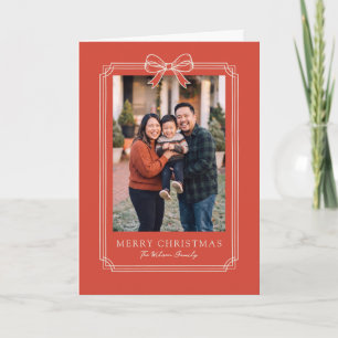 Cartão De Festividades Design de Laço Vermelho Elegante Foto de Natal Fel
