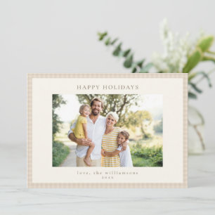 Cartão De Festividades Design de Moldura de Foto de Família em Xadrez Beg