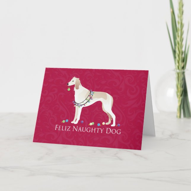 Cartão De Festividades Design de Natal de Cachorro Malvado Saluki Feliz (Frente)