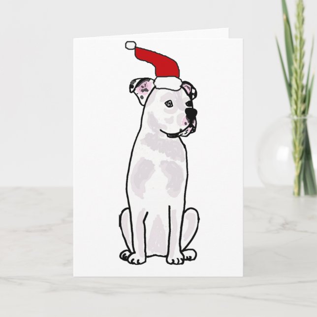 Cartão De Festividades Design de Natal Engraçado White American Buldog (Frente)
