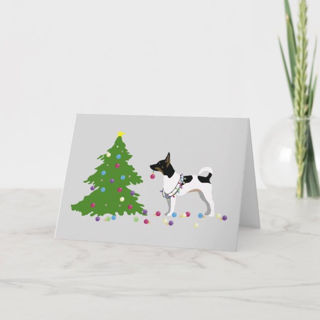 Cartão De Festividades Design de Natal Rat Terrier Silhouette (Frente)