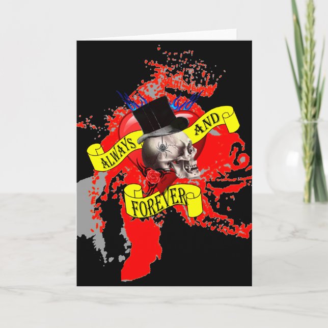 Cartão De Festividades Design de tatuagem no crânio e no coração (Frente)