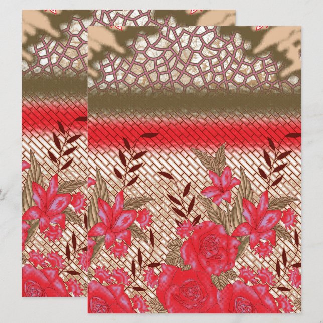 Cartão De Festividades Design de tecido de intricato com padrões florais (Frente/Verso)