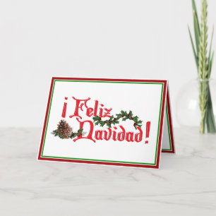 Cartão De Festividades Design de texto Feliz Navidad com Pine Cones