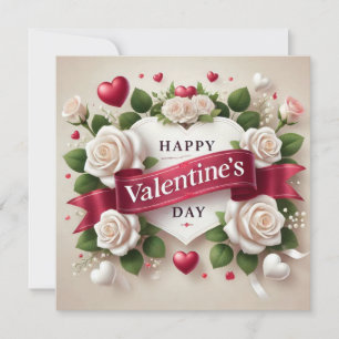 Cartão De Festividades Design Elegante com Rosas, Corações