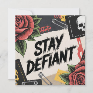 Cartão De Festividades Design Rebelde: "Permaneça Defiante" Slogan Punk