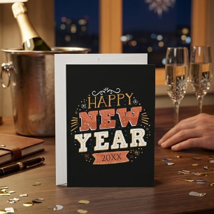Cartão De Festividades Design Único de Ano Novo Feliz Vintage Personaliza