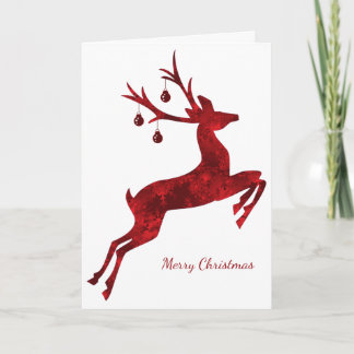 Cartão De Festividades Designer Reindeer Christmas Card in Red