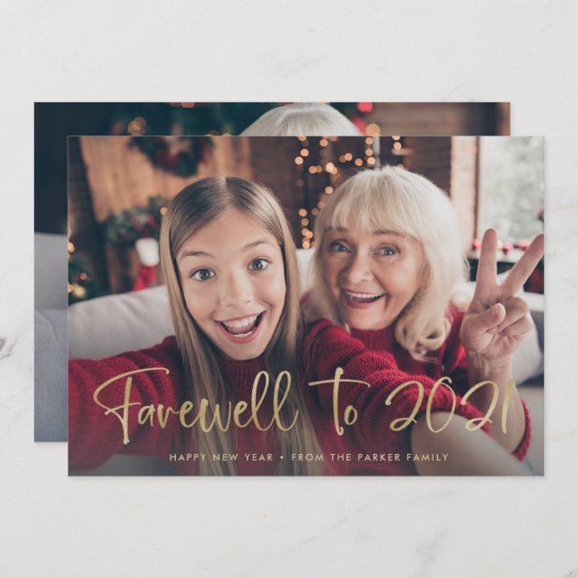 Cartão De Festividades Despedida de 2021 | Feliz Ano Novo 2022 Duas Fotos (Frente/Verso)