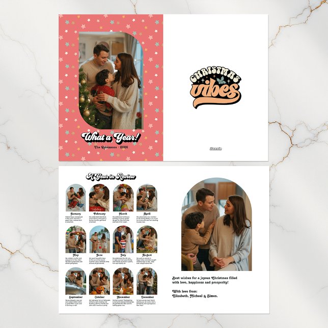 Cartão De Festividades Destaques da família Foto "Ano em Revisão" (Family Highlights Retro "Year in Review" Photo Holiday Card)