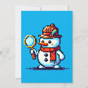 Cartão De Festividades Detetive Snowman: Mistério de inverno de 8 bits