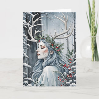 Cartão De Festividades Deusa Solstício Inverno na Floresta
