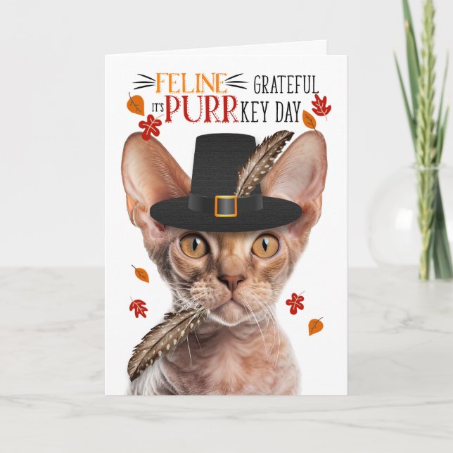 Cartão De Festividades Devon Rex Cat Feline Grateful para PURRkey Day (Frente)