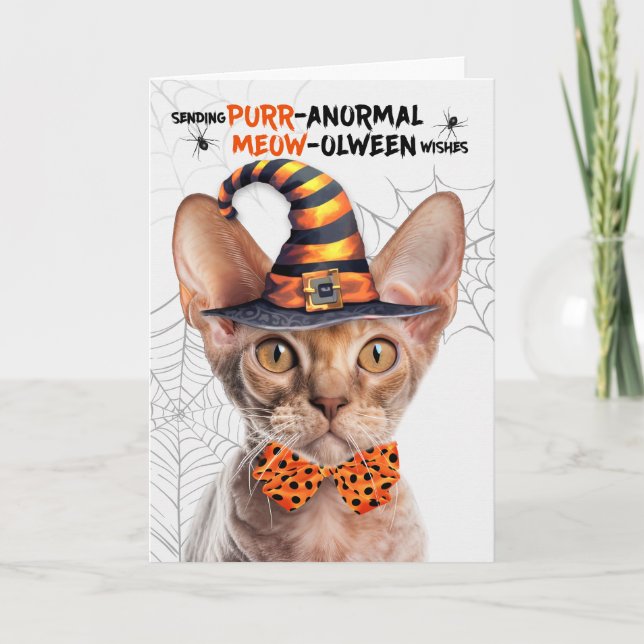 Cartão De Festividades Devon Rex Halloween Cat PURRanormal MEOWolbetween (Frente)