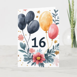 Cartão De Festividades Dezesseis Flores Balões