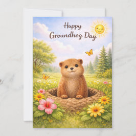 Cartão De Festividades Dia da marmota aquarela