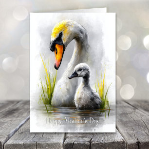 Cartão De Festividades Dia das Mães Cisne e Filhote