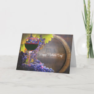 Cartão De Festividades Dia das Mães com Vinho e Uvas Bonito Feliz