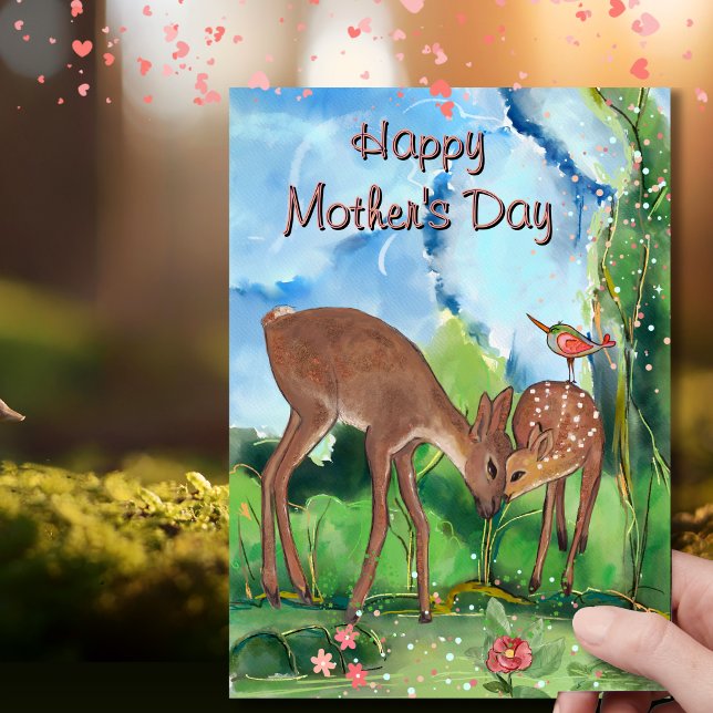Cartão De Festividades Dia das Mães Fantasioso  (Whimsical Deer Mother's Day Holiday Card)