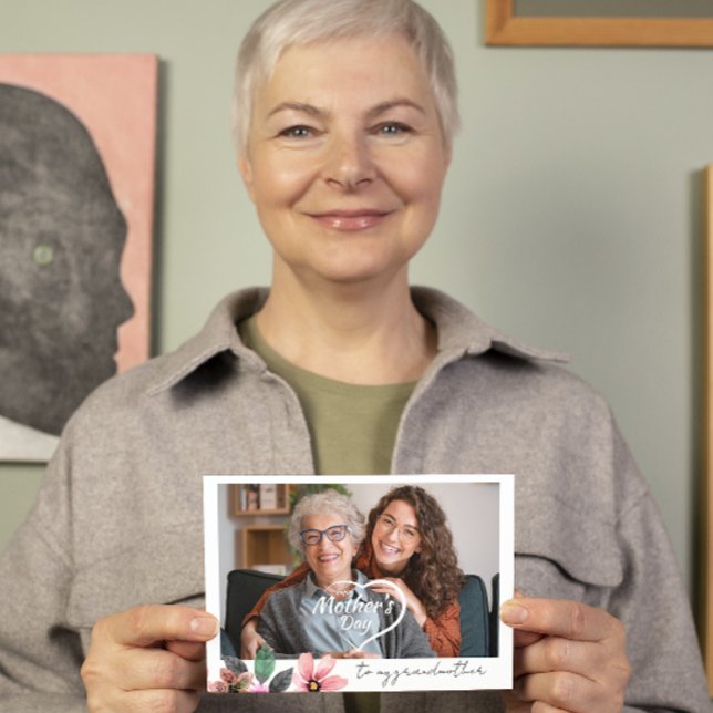 Cartão De Festividades Dia das Mães Floral Foto Personalizada Avó  (Criador carregado)