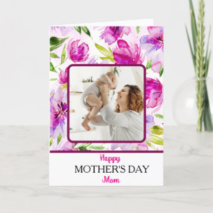 Cartão De Festividades Dia das Mães Floral Rosa Verde