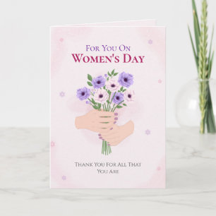 Cartão De Festividades Dia das Mulheres com Buquê Floral de Aquarela nas