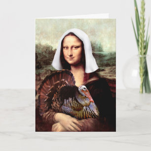 Cartão De Festividades Dia de Ação de Graças Mona Lisa Peregrino com Peru