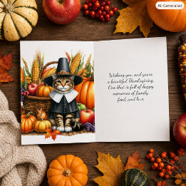 Cartão De Festividades Dia de Ação de Graças Peregrino Gato Feriado
