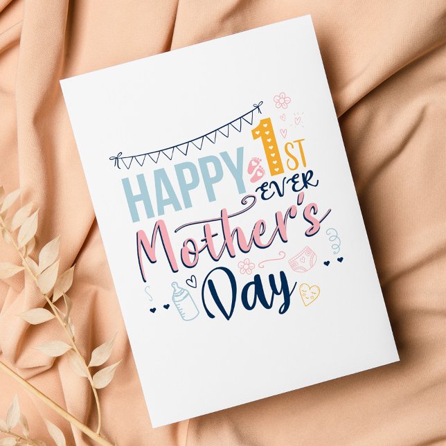 Cartão De Festividades Dia de as mães 1rua Cute Personalizado (Happy 1st Mothers Day Boho Greetings Card)