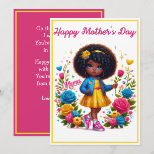 Cartão De Festividades Dia de as mães Amarelo-Rosa/Flor Alvejável Afro