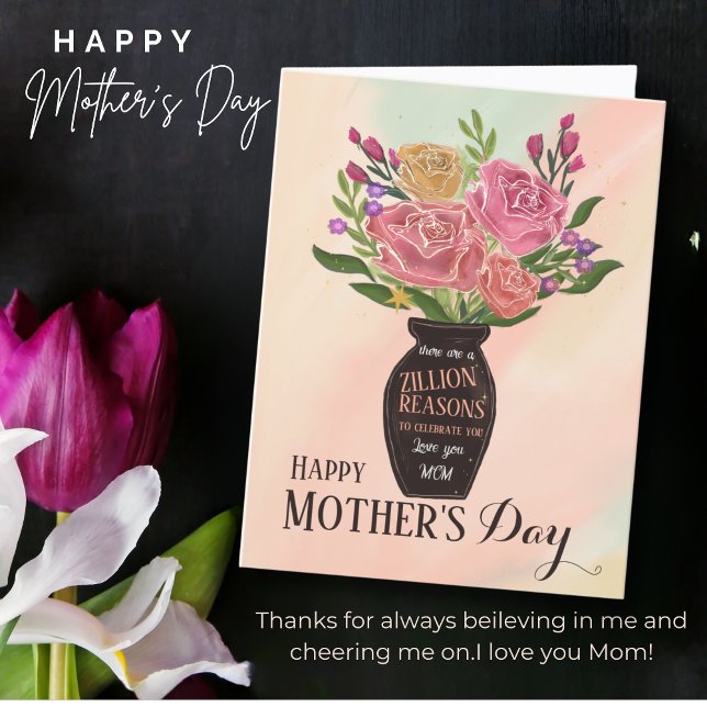 Cartão De Festividades Dia de as mães com flores (Mother's Day Vase with Flowers Holiday Card )