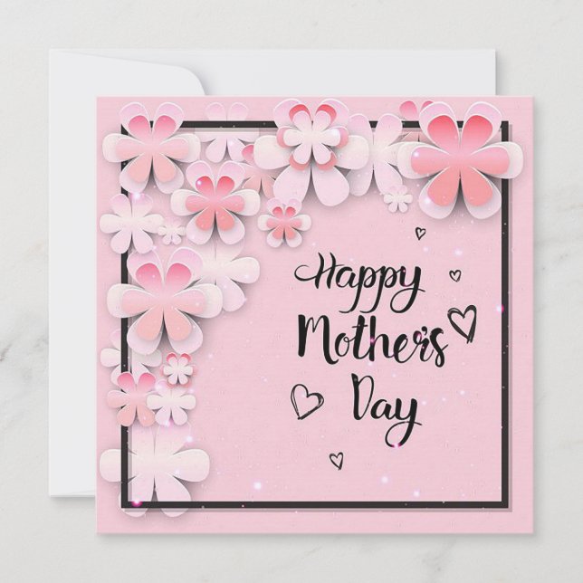 Cartão De Festividades Dia de as mães de Flores Rosa (Frente)