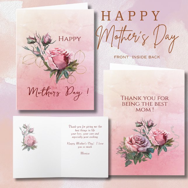 Cartão De Festividades Dia de as mães de rosas pintados à mão ( Hand painted roses Mothers Day Holiday Card )